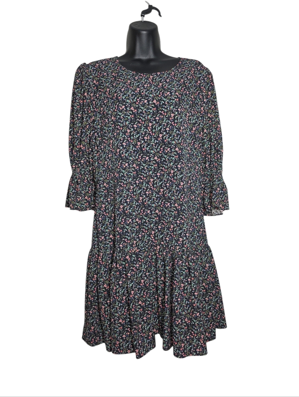 Black Halo Floral Tiered Mini Dress with Smocked Puff Sleeves Size 12
